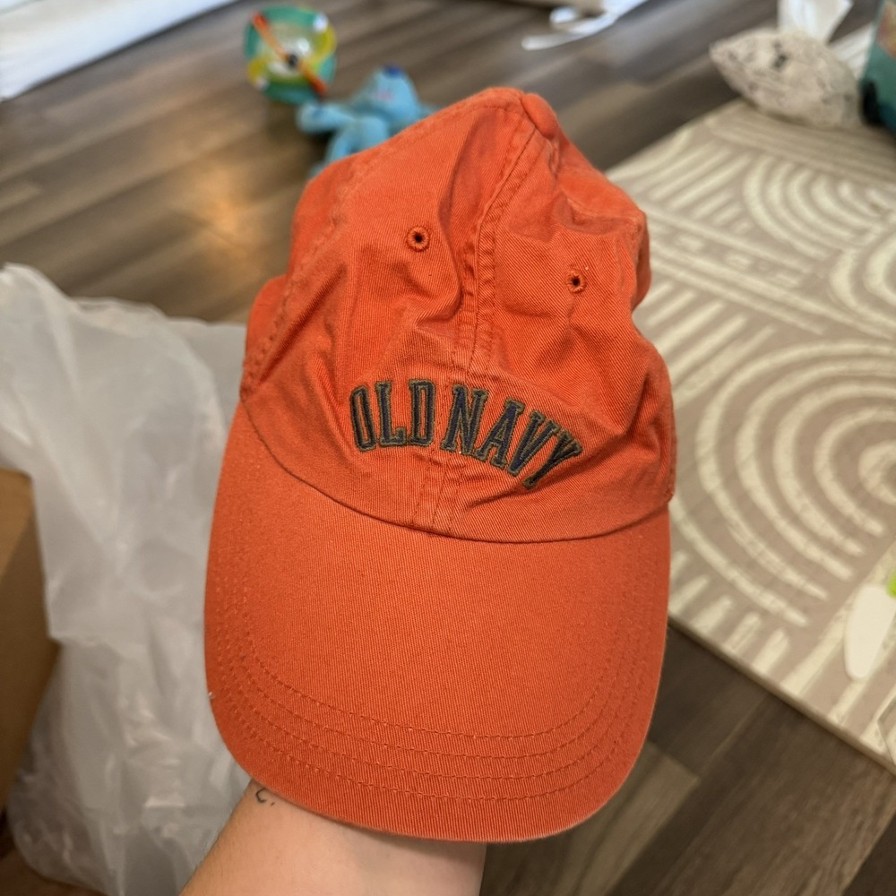 Old Navy Mens Orange Baseball Cap Hat Adjustable Size S/M Logo Embroidered